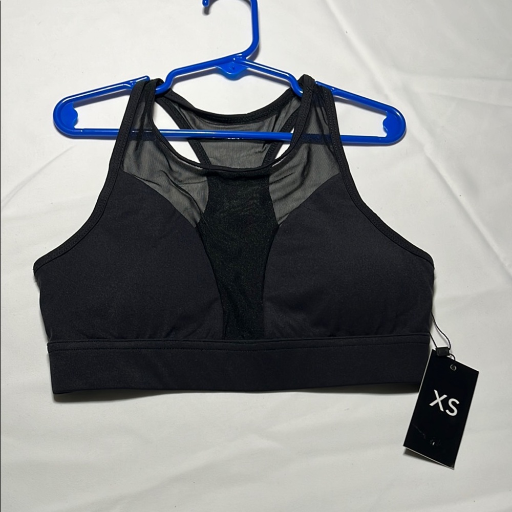 Sleek Black Mesh Sports Bra